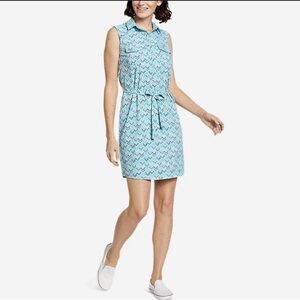 EDDIE BAUER Departure Sleeveless Shirt Dress XXL Blue Chevron Pattern